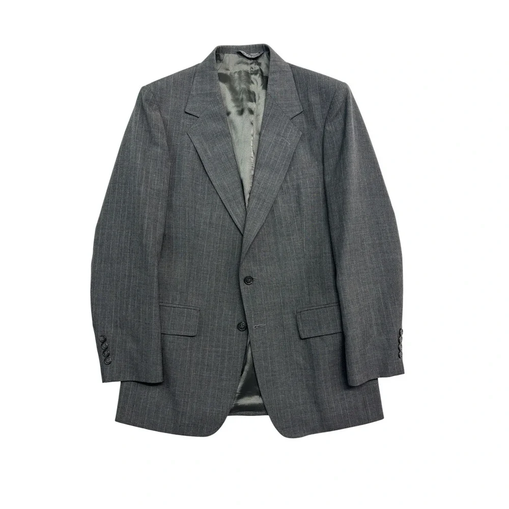 vtg Gray Pinstripe 38R 31x32 Oakton Ltd Wool Blend 2pc Pant Suit USA Flat Front